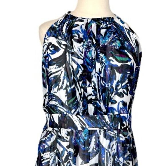 Jones Studio New Maxi Dress Halter Neck Pleated Chiffon Blue Multi Women’s 16W - Picture 5 of 12